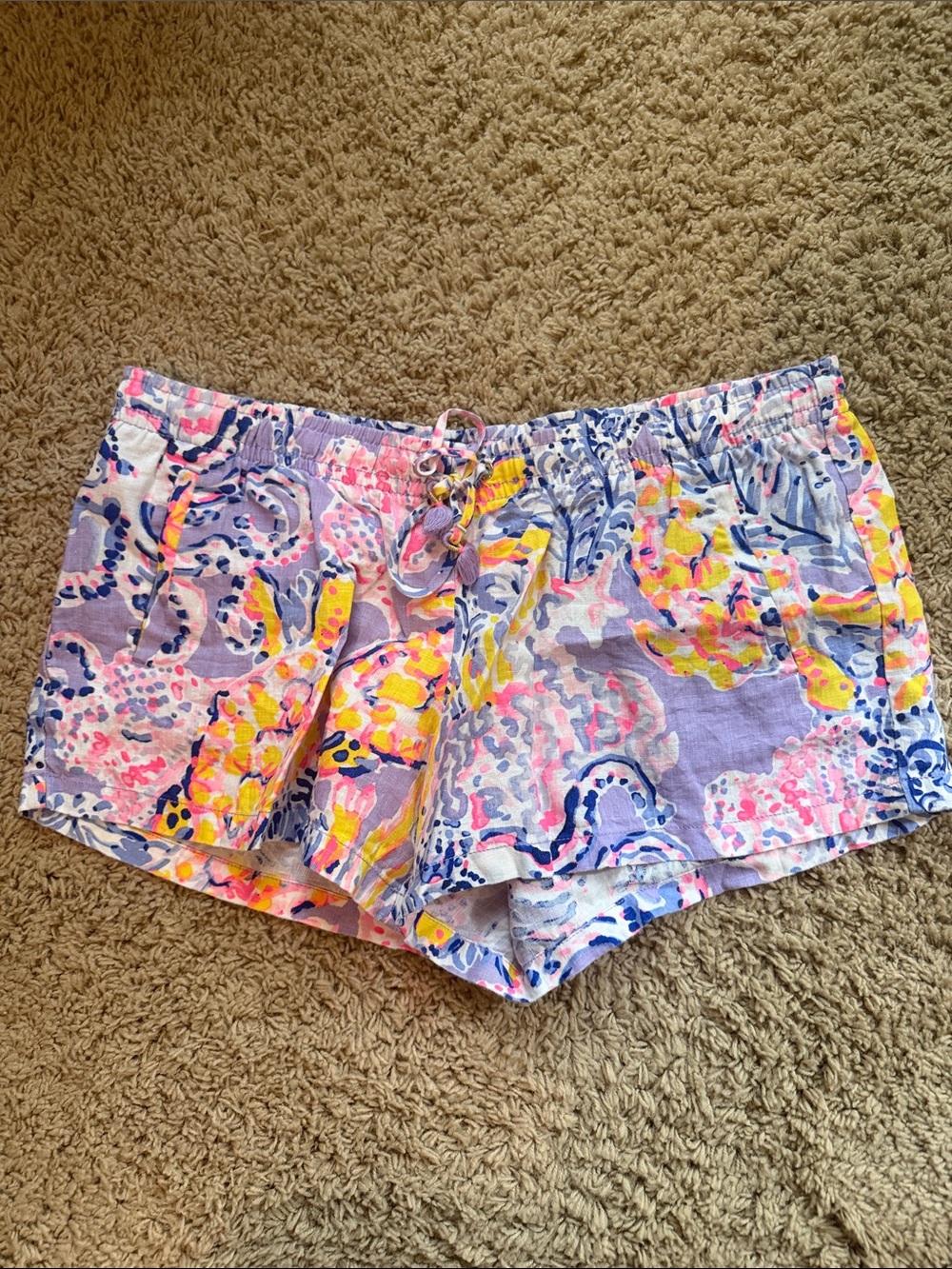 Lilly Pulitzer Lavender Floral Print Drawstring Athletic Shorts